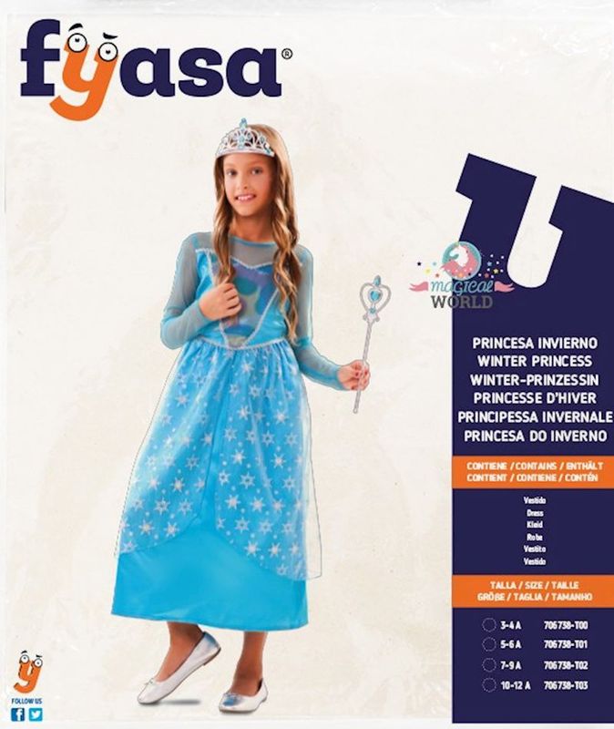Costume Princesse d'hiver taille 5-6 ans, déguisement Reine des Neiges pour carnaval et anniversaire