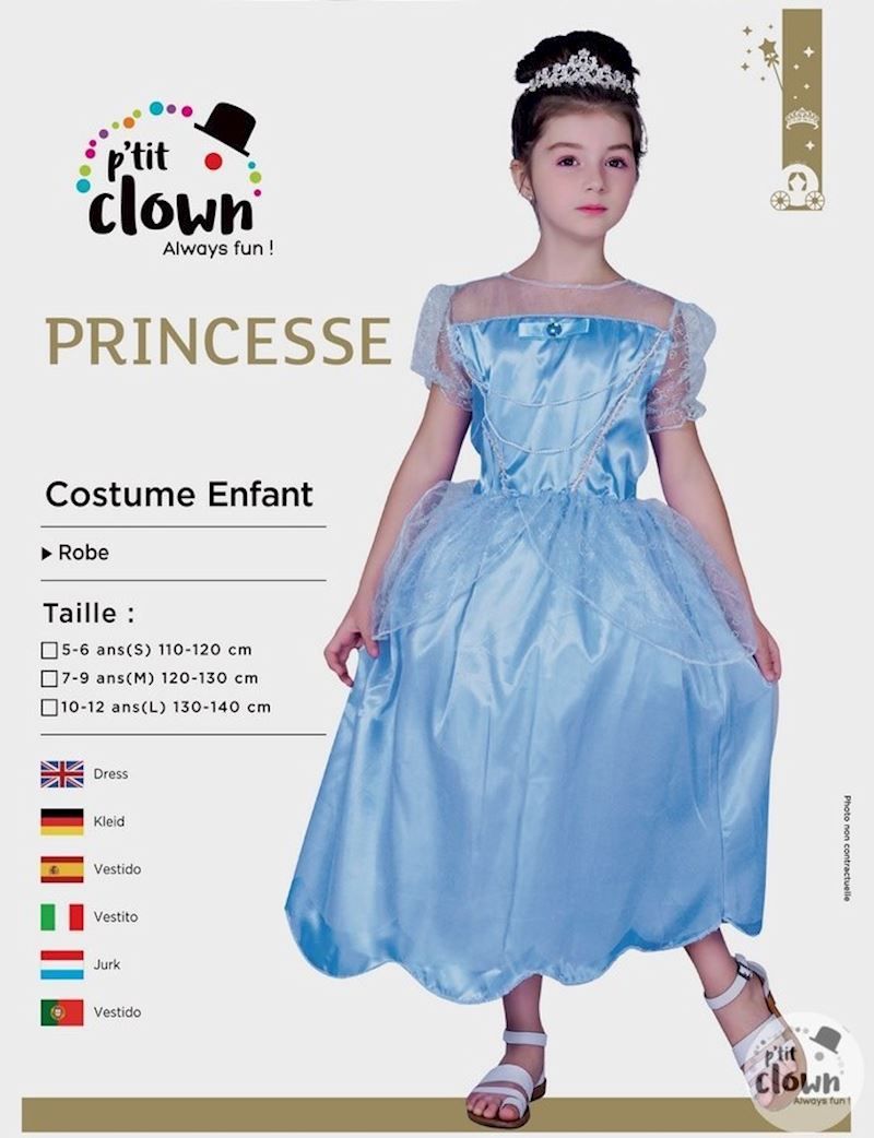Costume de princesse bleu, 7/9 ans, déguisement pour le carnaval et les anniversaires