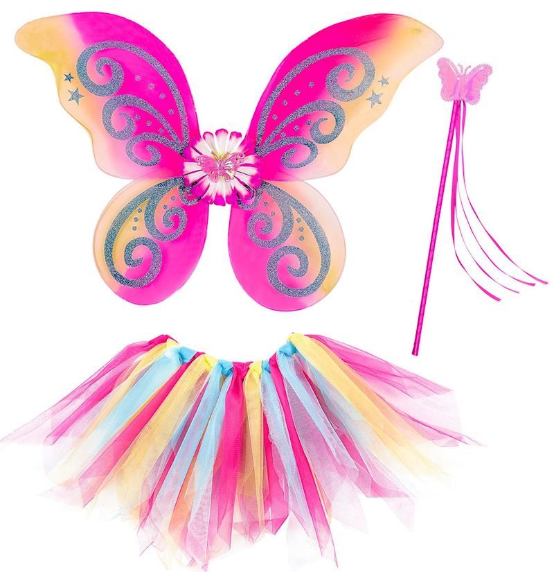 Costume fée avec des ailes et jupe tutu, taille unique, déguisement pour carnaval et anniversaire, taille enfant