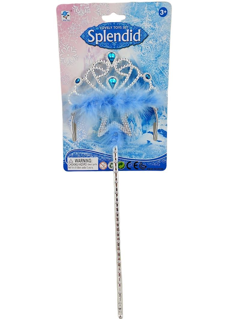 Set de jeu Fée et princesse, Baguette magique &amp; couronne bleu clair/argent, pour carnaval et anniversaire