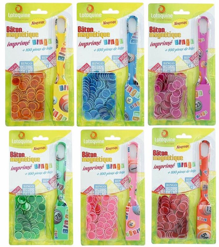 Bâton magnétique multicolore 100 pions sous blister, pour les lotos