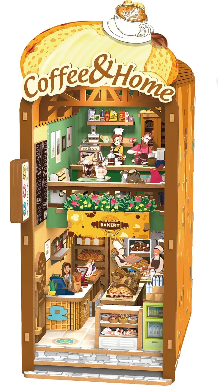 Booknook Coffee and home,puzzle en bois 3D, 213 pièces avec lumière