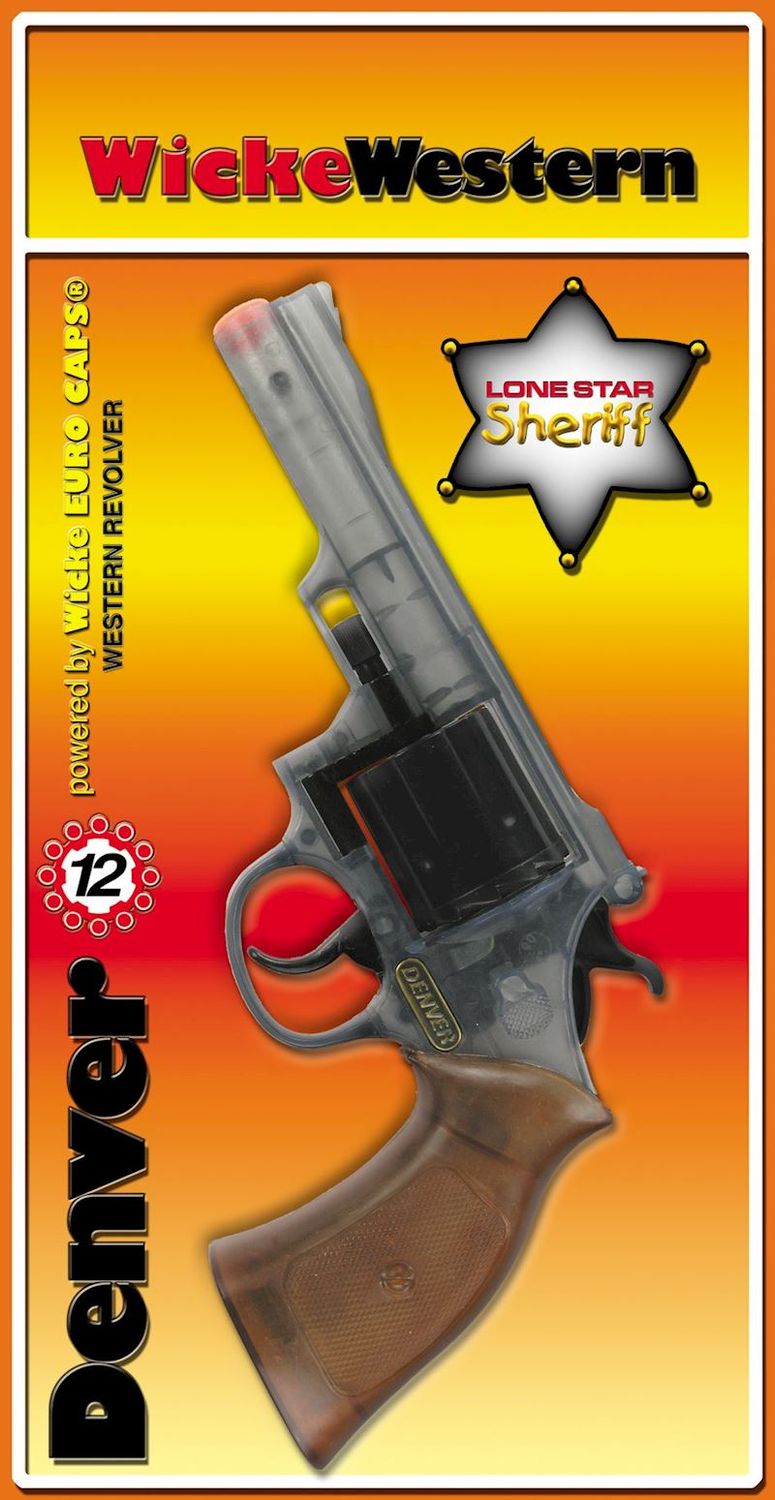 Pistolet cowboy Denver transparent 12 coups, pour carnaval et anniversaire