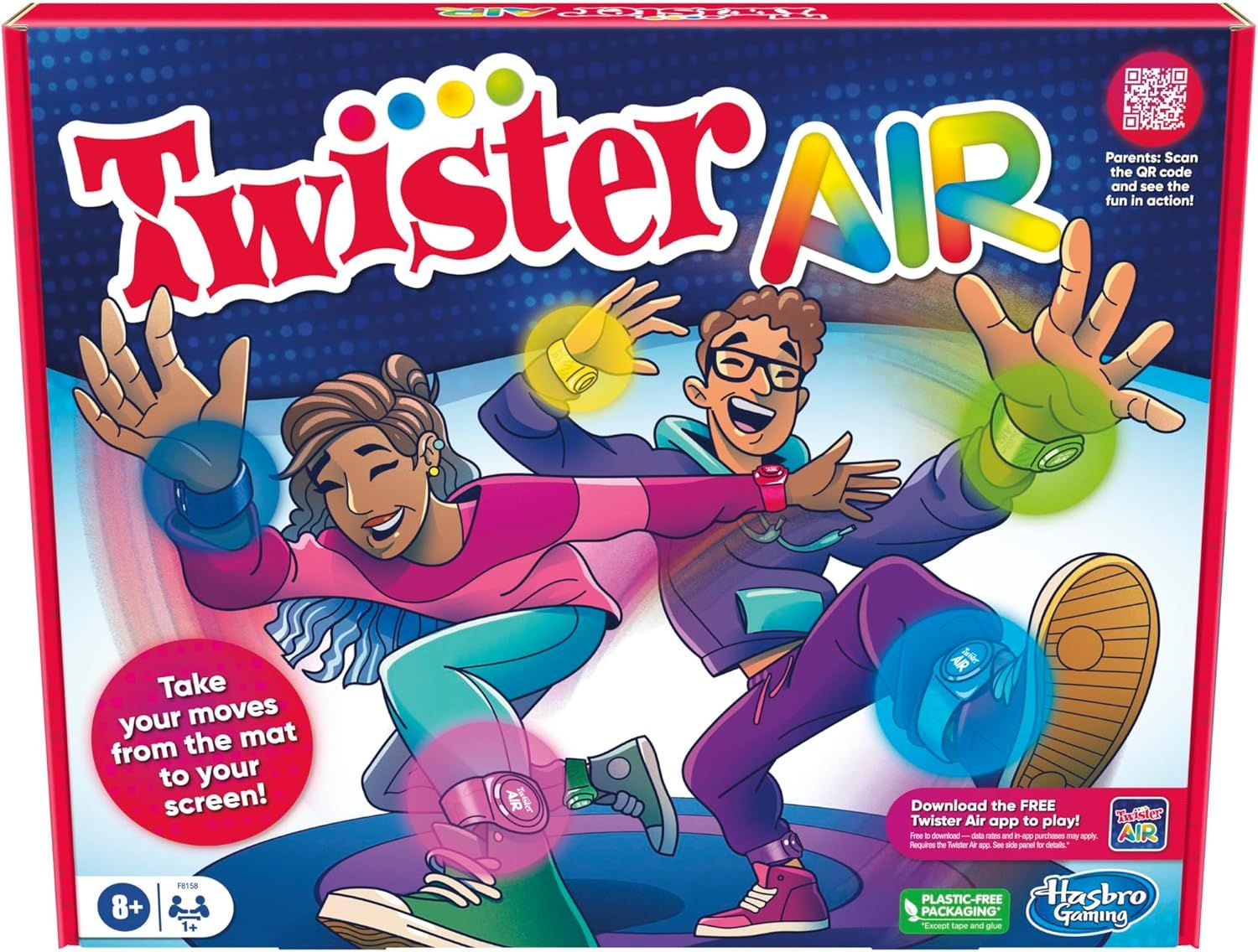 Hasbro Gaming Twister et Air Comprend 4 Bracelets, 4 Bandes de Cheville, Un Support avec Clip, Base et Poteau, et Règles pour Enfants de 8 Ans
