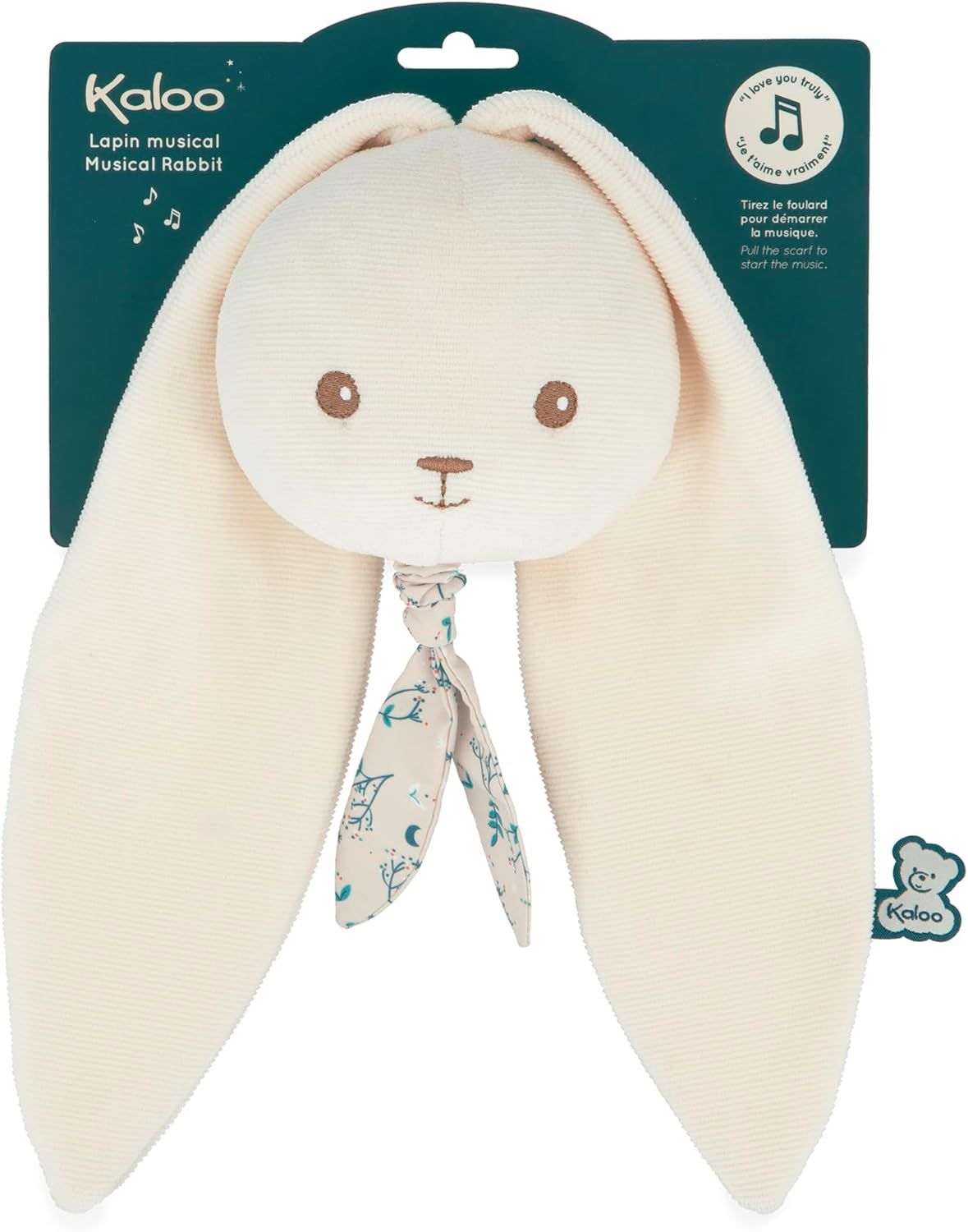KALOO - Lapin Musical Crème Nomade - Peluche Lapinoo Douce pour apaiser bébé - Pratique à Transporter - Doudou Musical