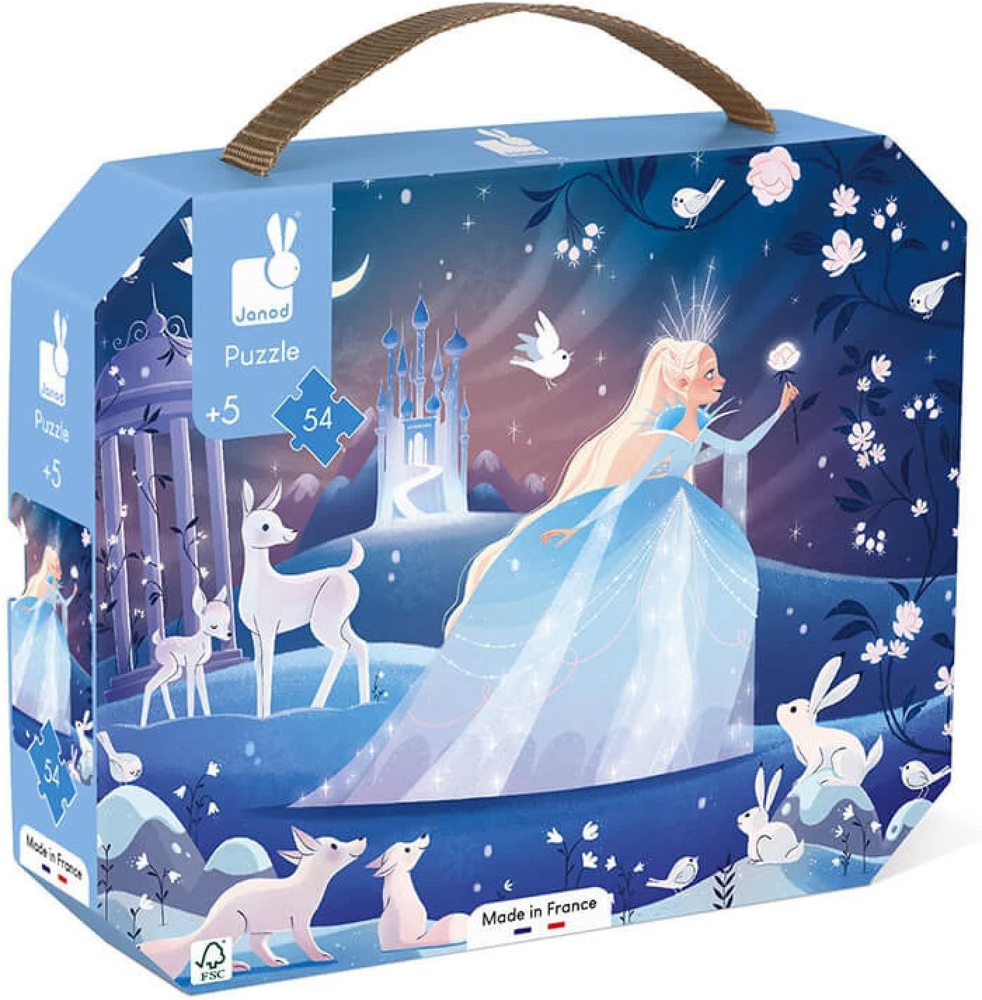 Janod - Puzzle Enfant Féérie des Glaces - 54 Pièces - Jeu Educatif Motricité Fine et Concentration - Valisette Poignée - Fabriqué en France - Certifié FSC - Encres Végétales - Dès 5 ans