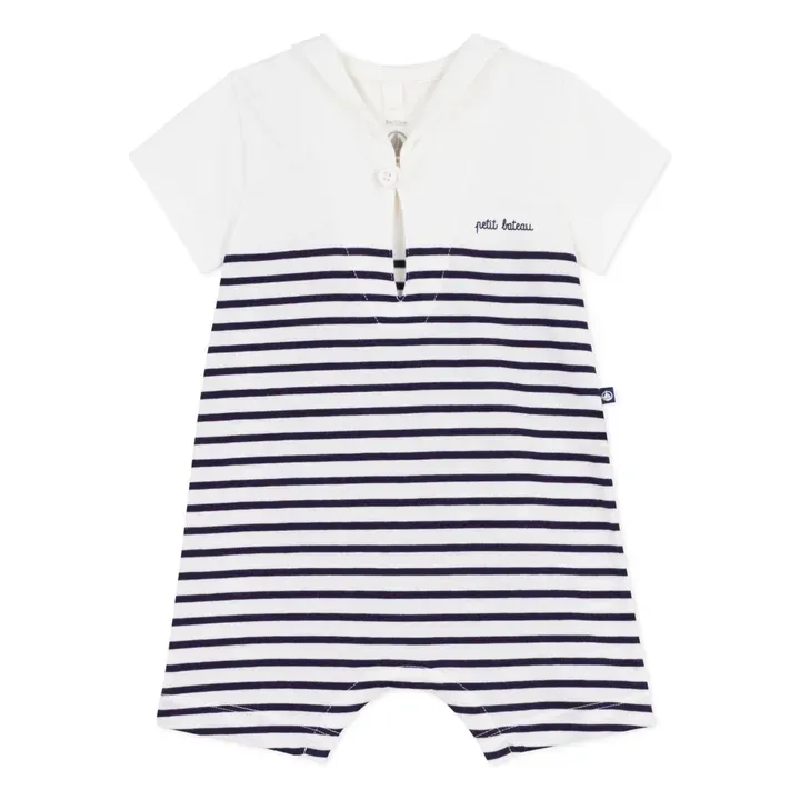 Petit Bateau Combishort Rayée Coton Bio | Blanc