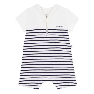 Petit Bateau Combishort Rayée Coton Bio | Blanc