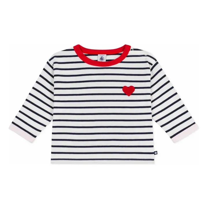 Petit Bateau T-shirt Marinière Cœur | Blanc 100% coton