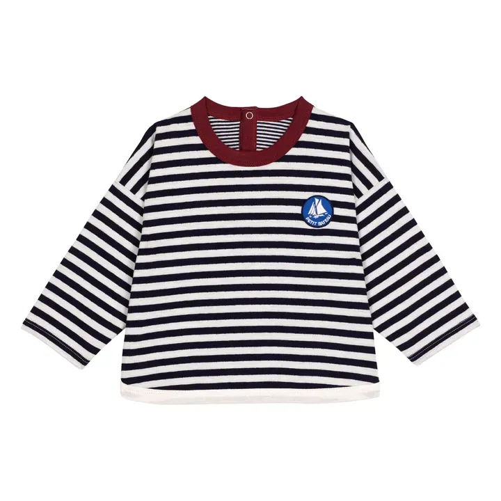 Petit Bateau T-shirt Marinière Logo Coton Bio | Bleu marine