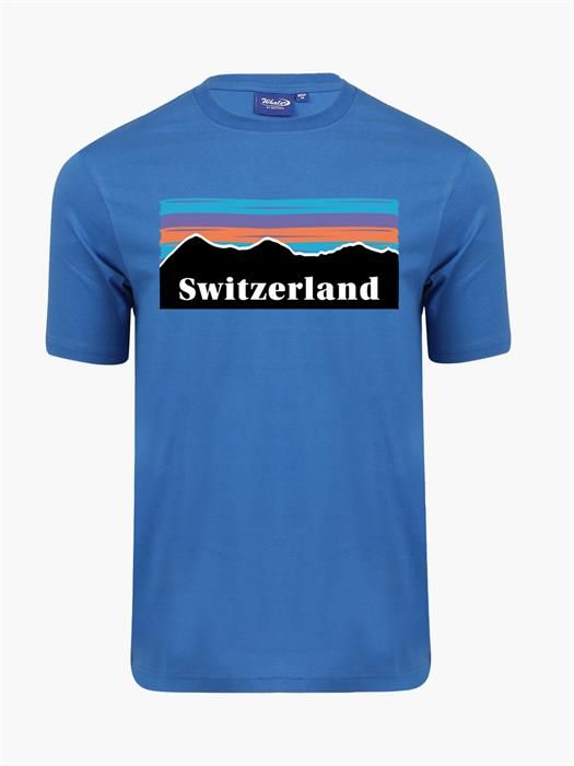 T-shirt Suisse Wild Life, chaine de montagne bleu Swiss Vision 100% coton