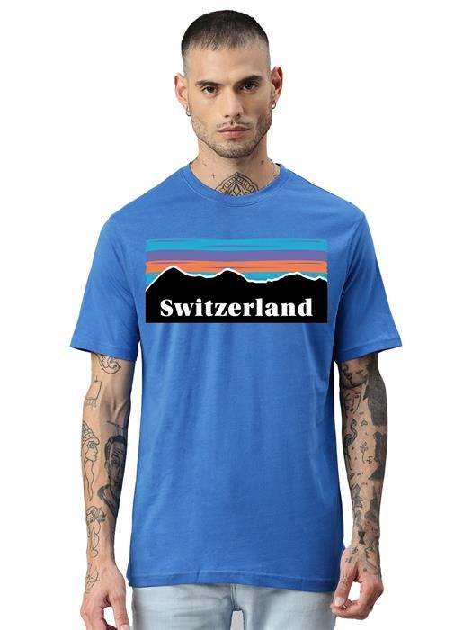 T-shirt Suisse Wild Life, chaine de montagne bleu Swiss Vision 100% coton