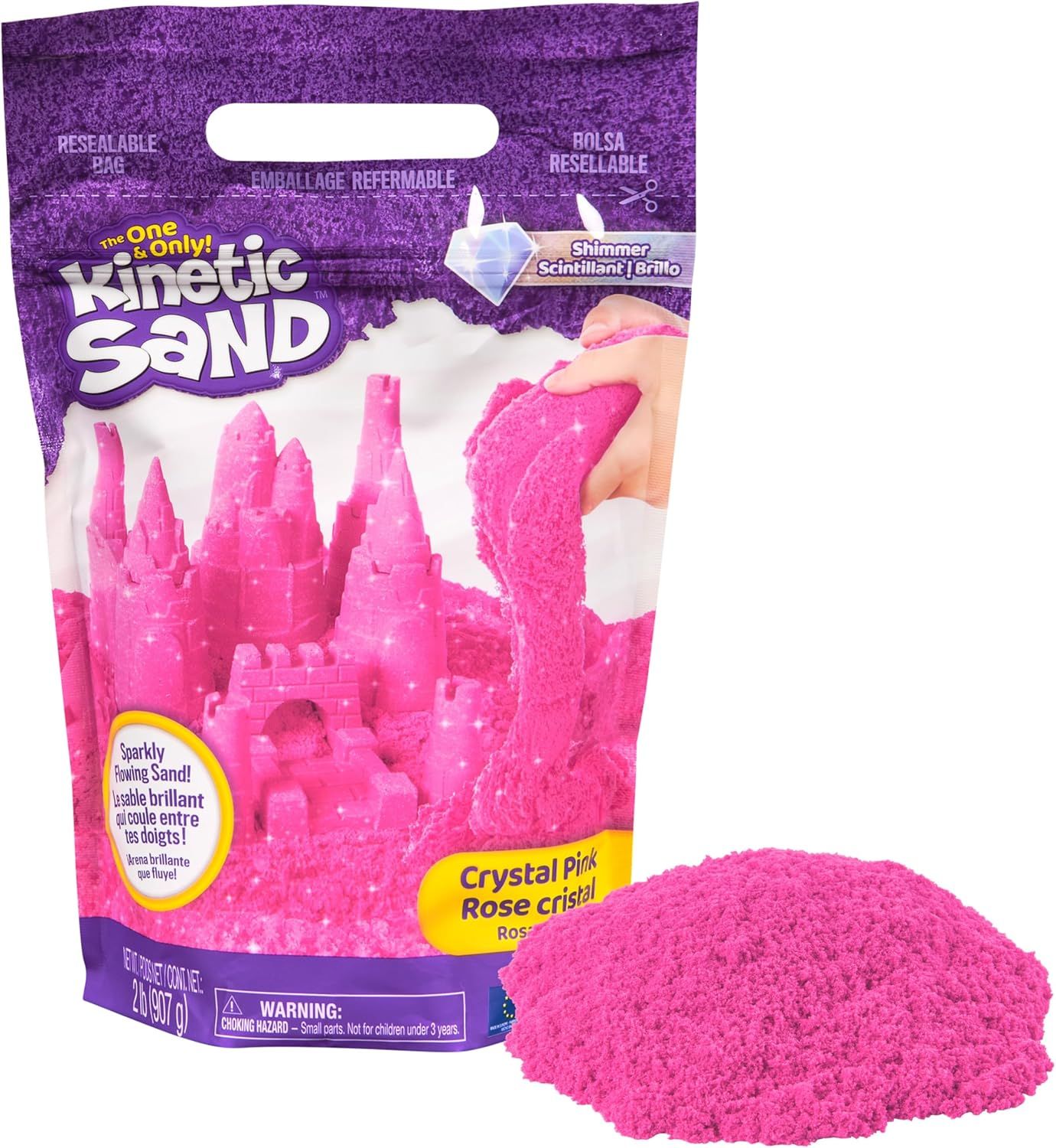 Kinetic Sand, Jouet sensoriel original malléable pour enfants, rose crystal pink, 0,9 kg, sac refermable, à partir de 3 ans, sable magique
