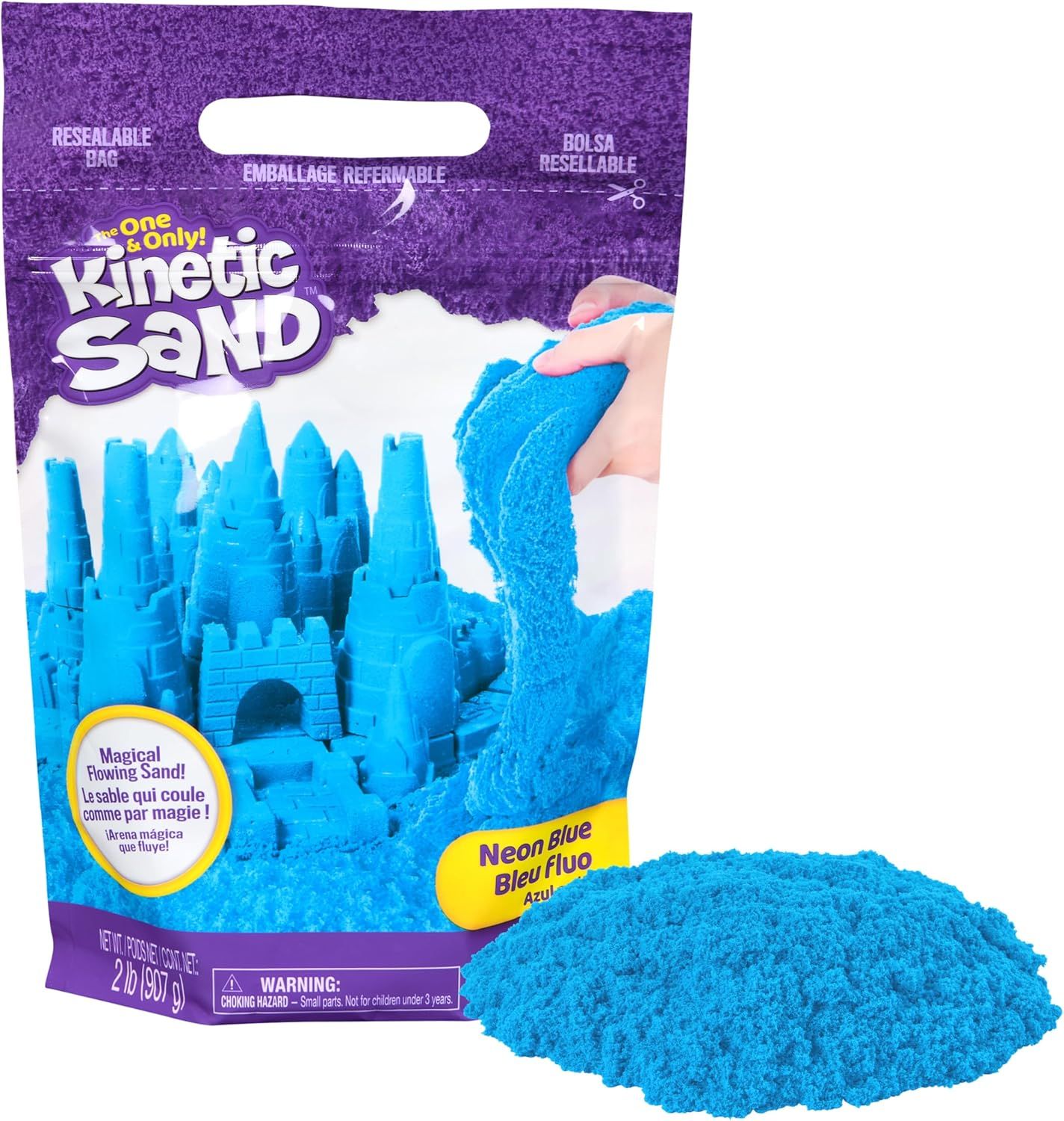Kinetic Sand, Jouet sensoriel original malléable pour enfants, bleu, 0,9 kg, sac refermable, à partir de 3 ans, sable magique