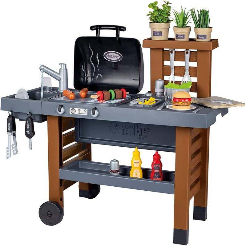 Smoby - Garden Kitchen - Cuisine d'Extérieur Evolutive - Style Barbecue - Grill avec Flammes Magiques Rétractables - 40 Accessoires - A Partir de 3 Ans - Fabrication Française
