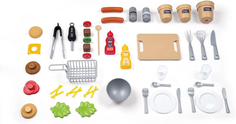 Smoby - Garden Kitchen - Cuisine d'Extérieur Evolutive - Style Barbecue - Grill avec Flammes Magiques Rétractables - 40 Accessoires - A Partir de 3 Ans - Fabrication Française