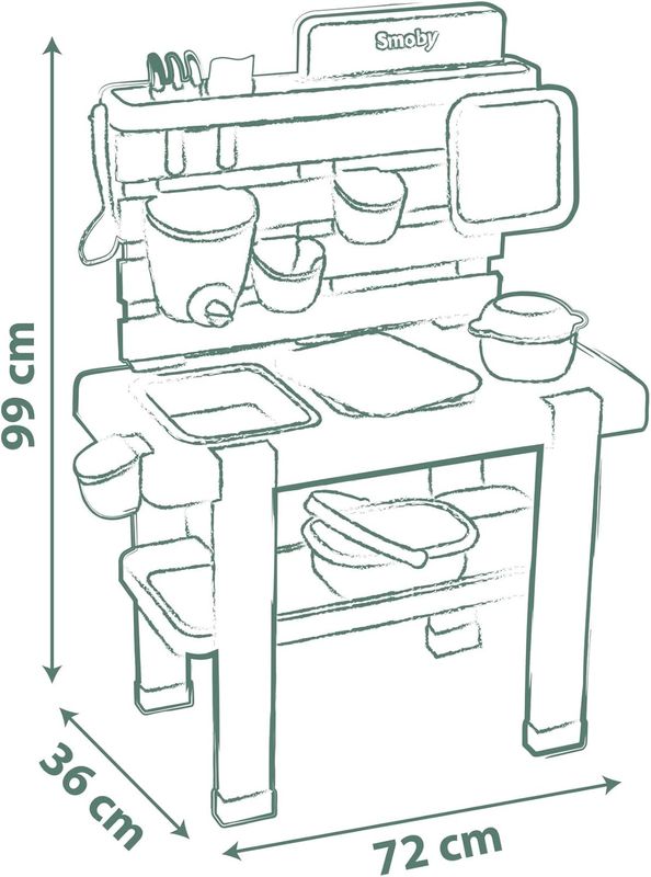 Smoby Life - Mud Kitchen - Jeu Thème Cuisine - Patouille en Extérieur - 11 Accessoires - Traitée Anti-UV - Matière Recyclée - A Partir de 3 Ans - Fabrication Française