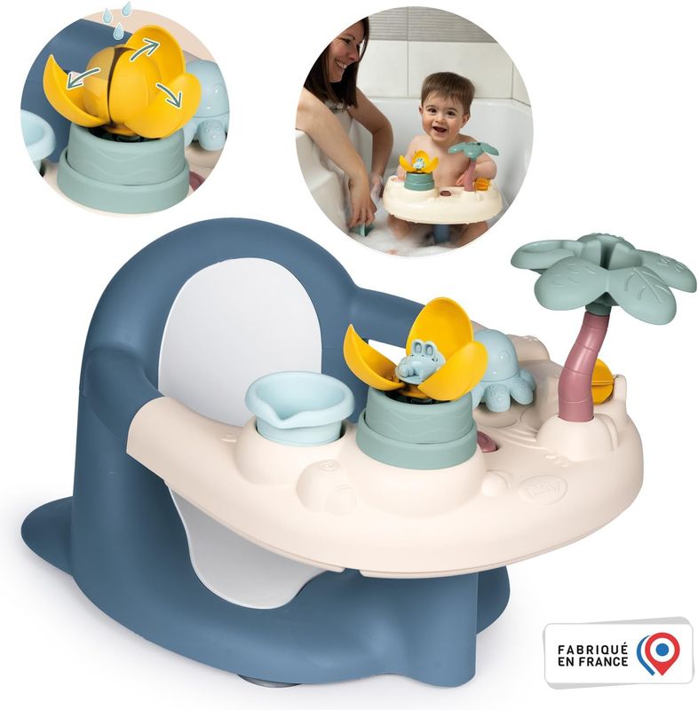 Little Smoby - Siège de Bain - Tablette d'Activités - Roue à Aube, Gobelet, Palmier Arroseur, Ventouses Incluses, Fleur Magique, Poulpe - A Partir de 6 Mois - Fabrication Française