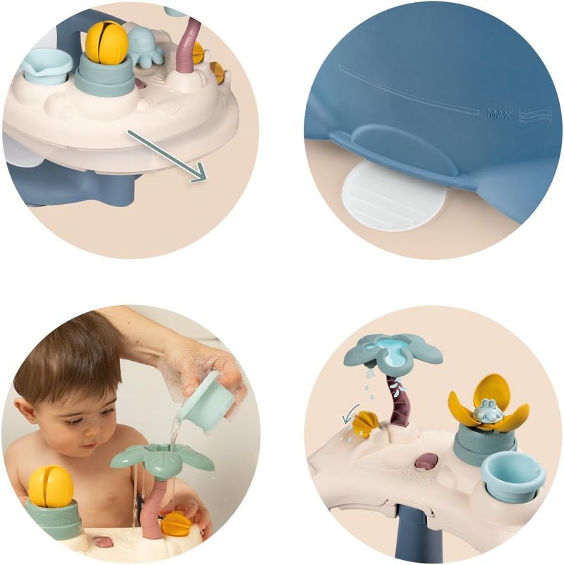 Little Smoby - Siège de Bain - Tablette d'Activités - Roue à Aube, Gobelet, Palmier Arroseur, Ventouses Incluses, Fleur Magique, Poulpe - A Partir de 6 Mois - Fabrication Française