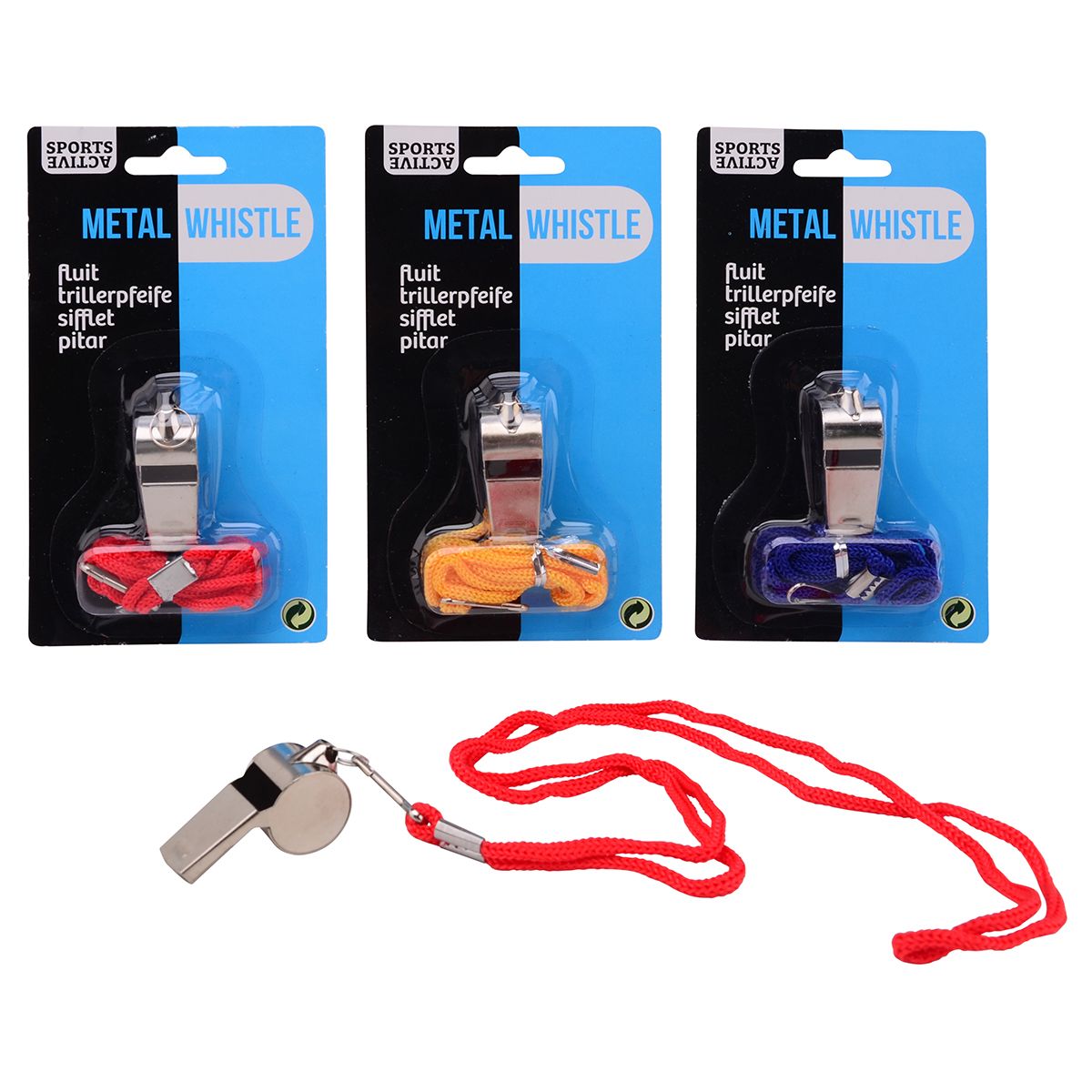 Sifflet d'arbitre assortis en métal avec bandoulière, couleur aléatoire