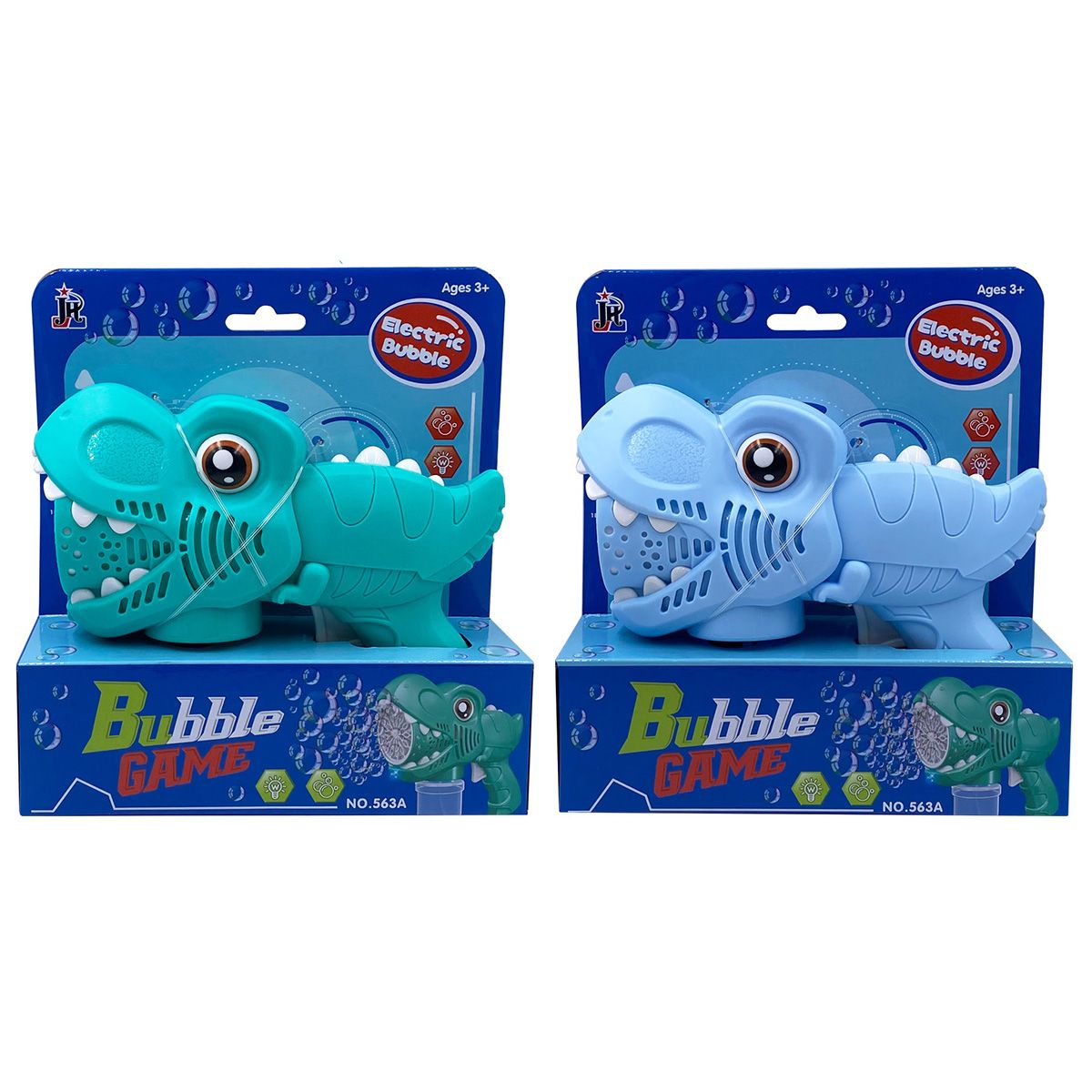 B/O Bulles de savon machine Dino. Pisto bulles bleu, Age 3+, inclus 3.7V et USB chargeur 1x 80ml bulles de savon