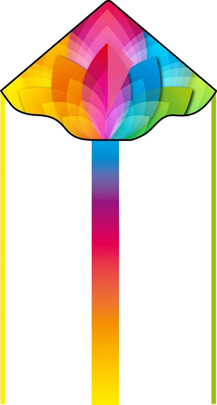Cerf-volant Ecoline Rainbow Flower, Simple Flyer, 120x75cm, poignée, 25 m de ficelle, 5 ans