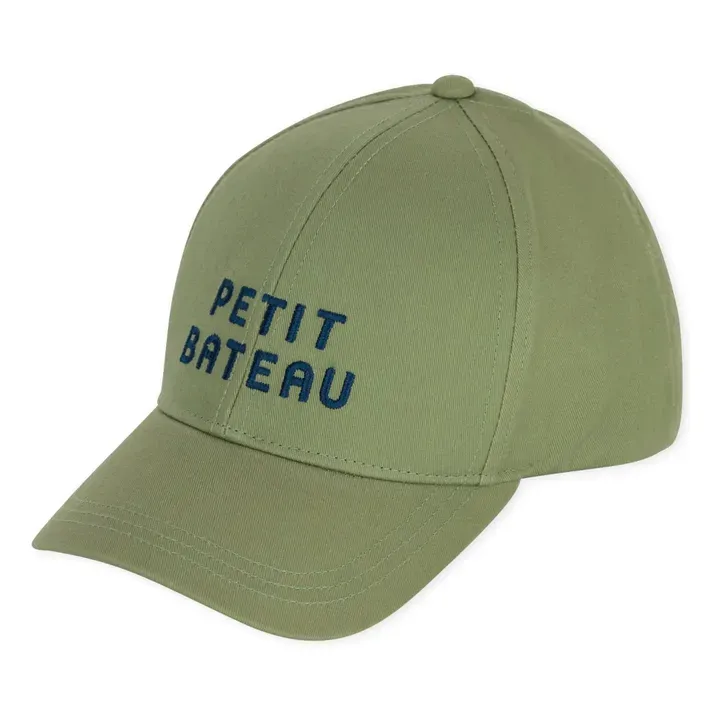 Petit Bateau Casquette en coton moderne, Olive brodé Petit Bateau en marine
