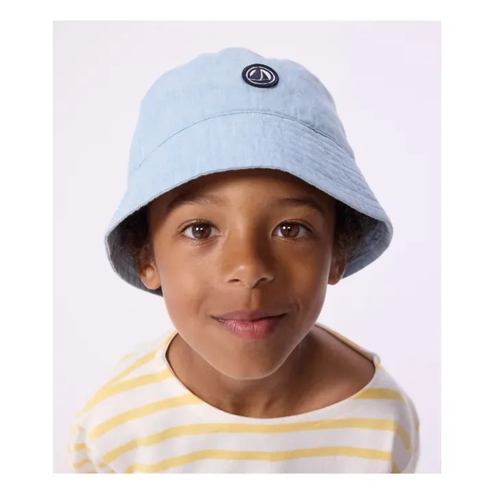 Petit Bateau, Bob chapeau jeans bleu ciel, 100% coton avec logo PB