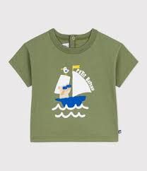 Petit Bateau  T-shirt bébé en coton à manches courtes, vert kaki motif mouette