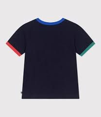 Petit Bateau T-shirt enfant manches courtes en coton marine smoking, encolure et emmanchures colorés