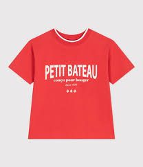 Petit Bateau T-shirt enfant manches courtes en coton rouge pompier, slogan "conçu pour bouger!"
