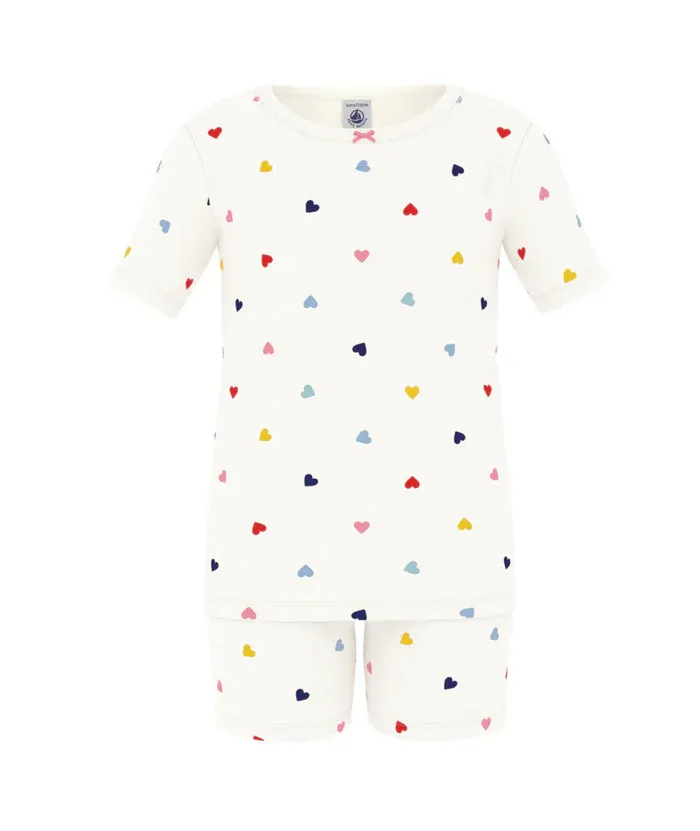 Petit Bateau Pyjama court avec coeurs multicolores, 100% coton