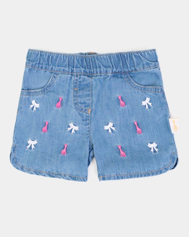 Short en jeans brodé Sophie la Girafe, 100% coton