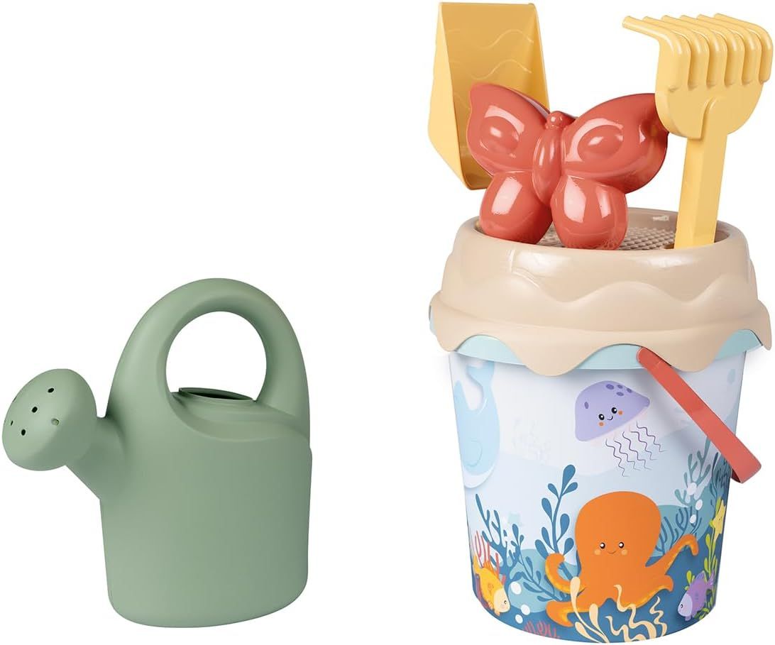 Smoby Life - Seau de Plage Garni - Arrosoir + Moule à Sable - Plastique Recyclé - Dès 18 Mois, panoplie pour le sable