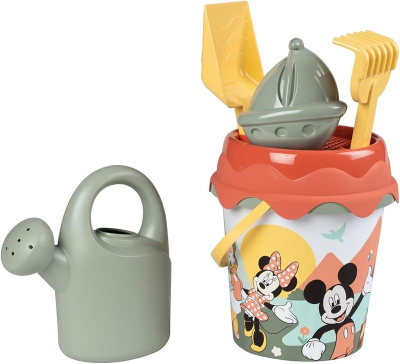 Smoby Life - Mickey Seau de Plage Garni - Arrosoir + Moule à Sable - Plastique Recyclé - Dès 18 Mois, panoplie pour le sable