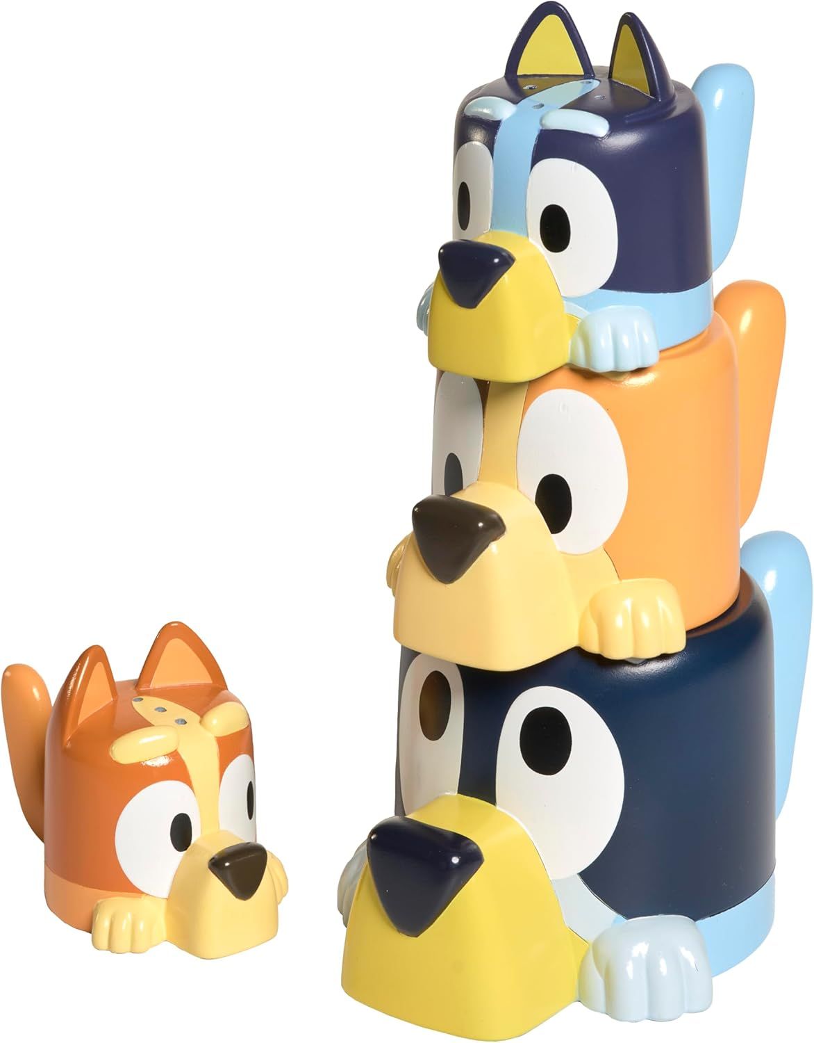Tomy Toomies Tasses Gigognes Famille Bluey avec Chilli, Bandit, Bingo et Bluey - Tasses gigognes et empilables pour Le Bain - sous Licence Officielle Bluey - Jouets de Bain pour bébé pour +18 Mois