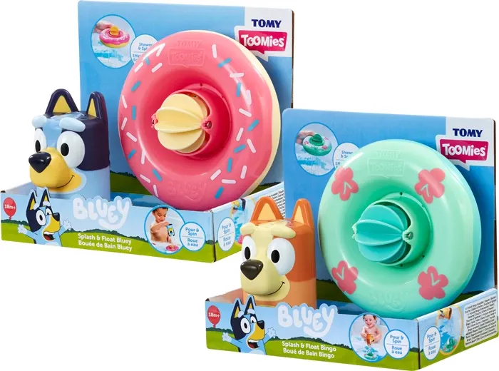 Tomy Toomies Bouées de Bain Bluey -Assorti de 2 sujets différents, Jouets de Bain avec verseur et Flotteur avec Roue à Eau - de +18 Mois