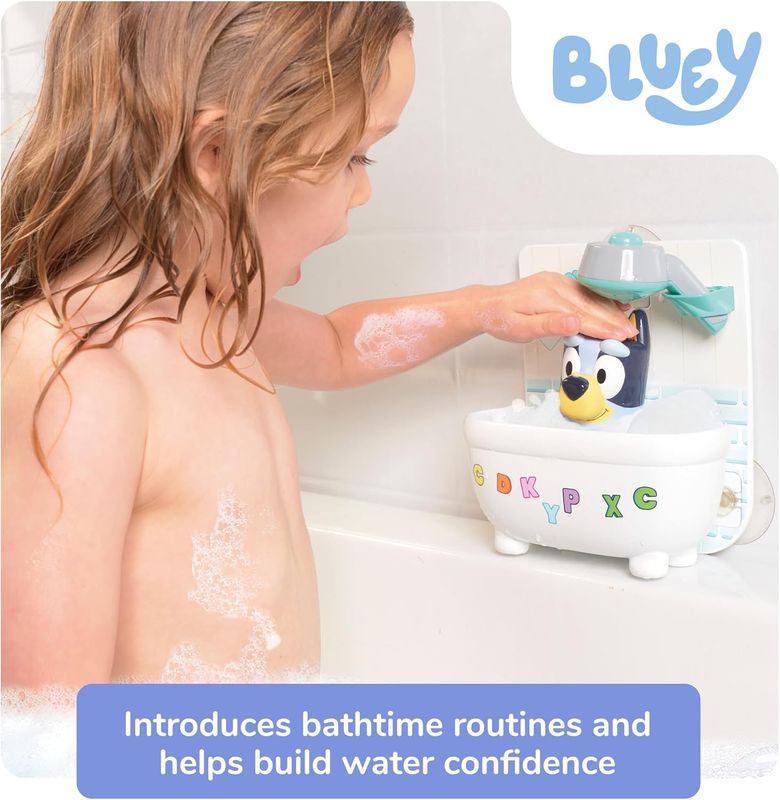 Toomies Bluey Prend Son Bain, Jouet de Bain Interactif, Eau et Bulles, Pommeau de Douche Fonctionnel, Développement des Compétences, pour Enfants Dès 18 Mois