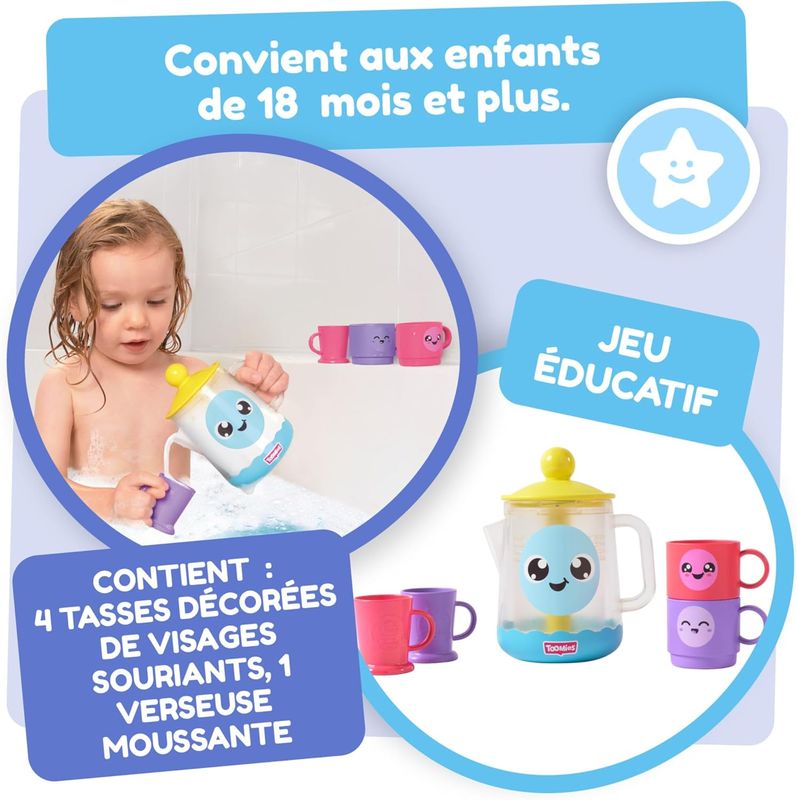 Toomies Mini Set de Bain Théière à Bulles, Théière Moussante, Jouet de Bain Imaginatif, Développement de la Motricité Fine, pour Enfants Dès 18 Mois