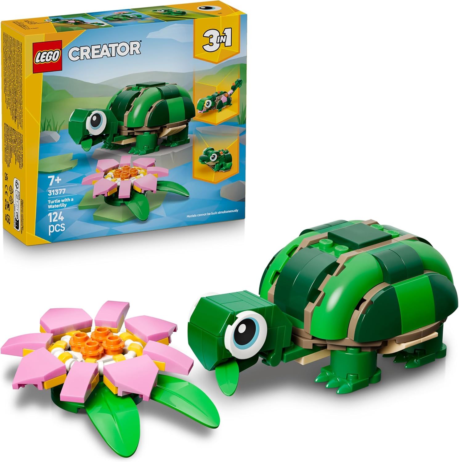 LEGO Creator 3-en-1 La Tortue et la Fleur de Nénuphar - Figurine d'animal se Transformant en Caméléon ou Grenouille