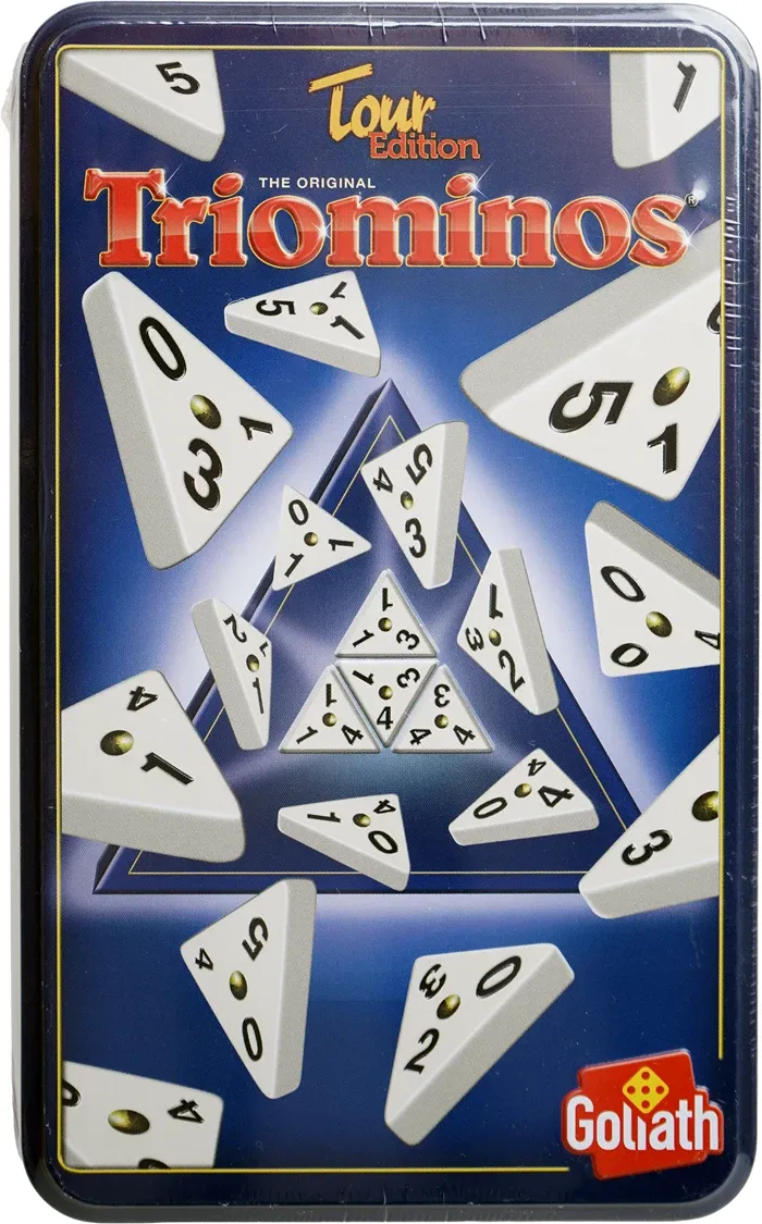 Triominos Tour Edition, d/f/i dès 6 ans, 2-4 joueurs, édition de voyage avec boîte en métal