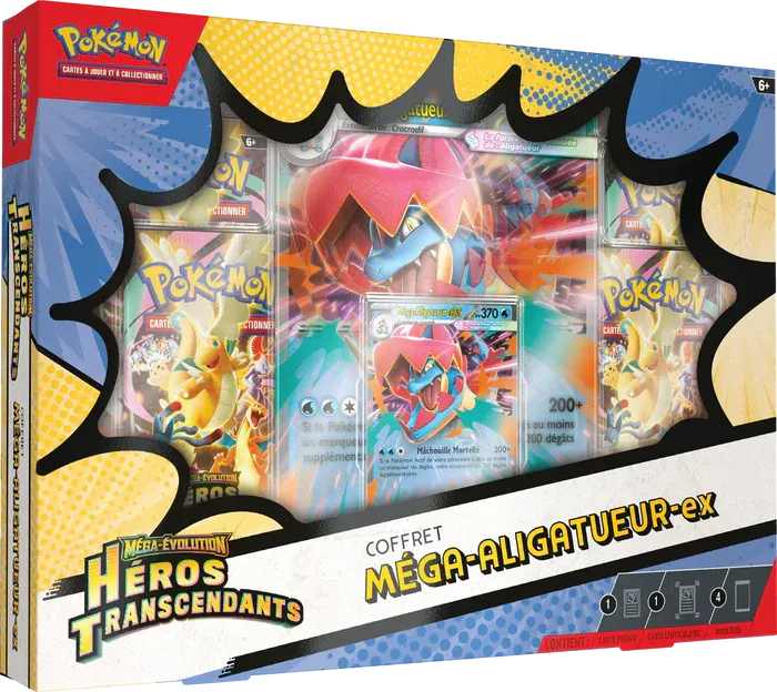 Pokémon Coffret Méga-Évolution Héros Transcendants – Méga-Méganium ex / Méga-Roitiflam ex / Méga-Aligatueur ex
