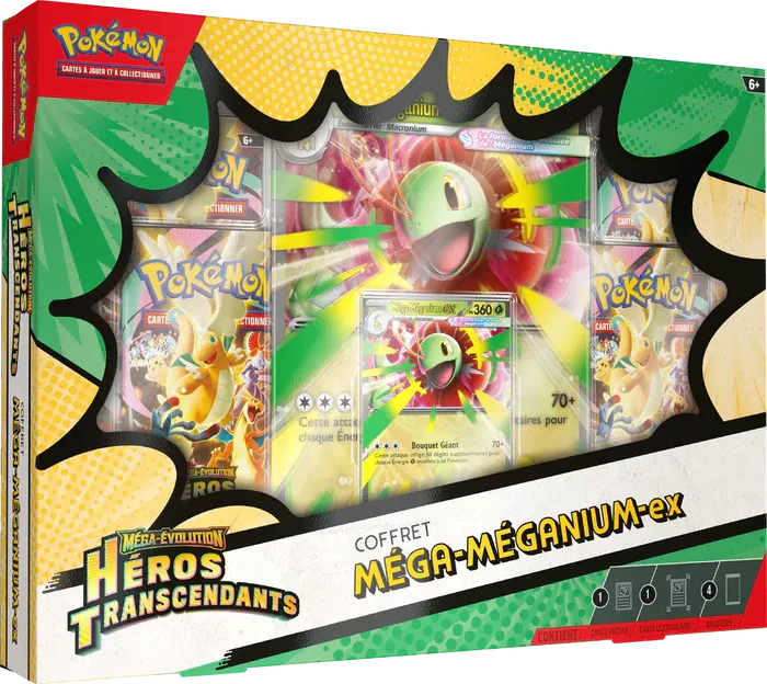 Pokémon Coffret Méga-Évolution Héros Transcendants – Méga-Méganium ex / Méga-Roitiflam ex / Méga-Aligatueur ex