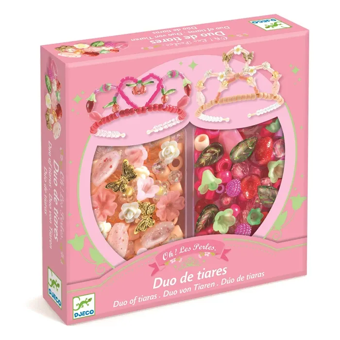 Djeco Duo de tiares, couronnes de princesse rose, avec perles