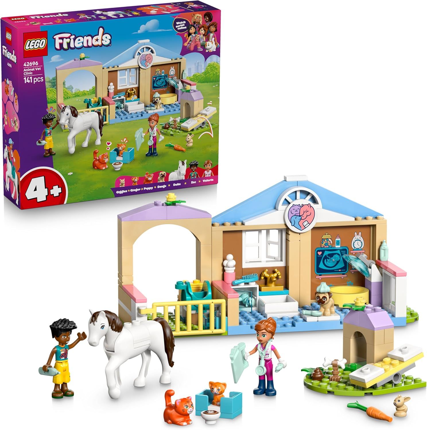 LEGO Friends La Clinique Vétérinaire - Jouet Éducatif - Écurie pour Chevaux, 2 Mini-Poupées, Figurines de Chien, Lapin &amp; Chats