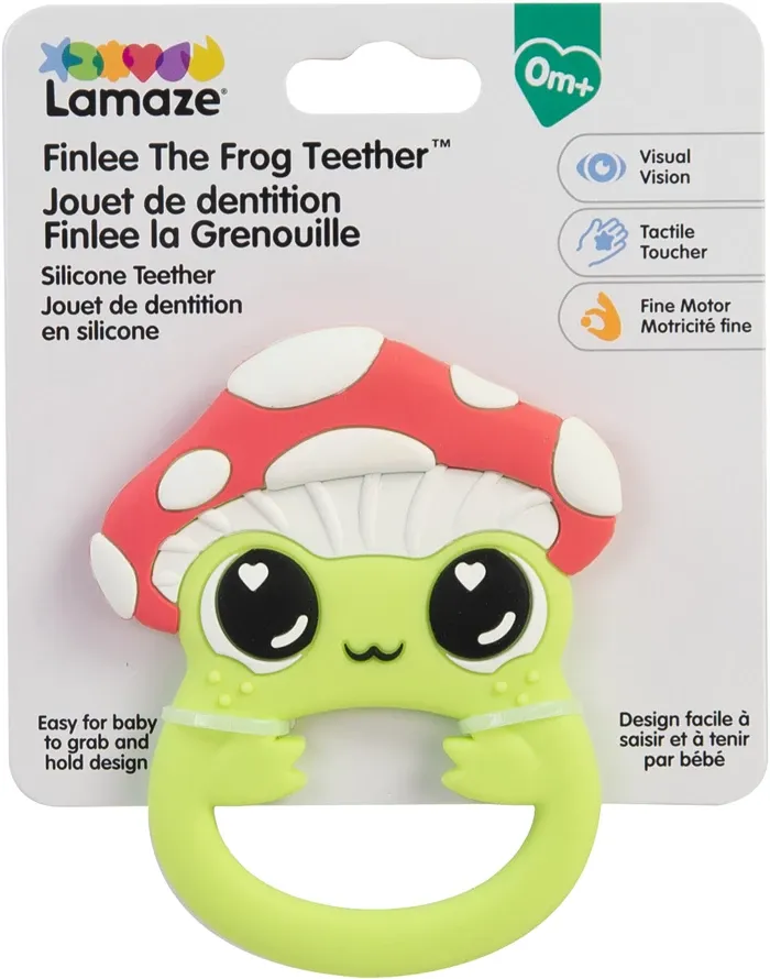 Anneau de dentition Finlee la Grenouille, avec chapeau amanite tue-mouches, silicone, 0 mois, hochet