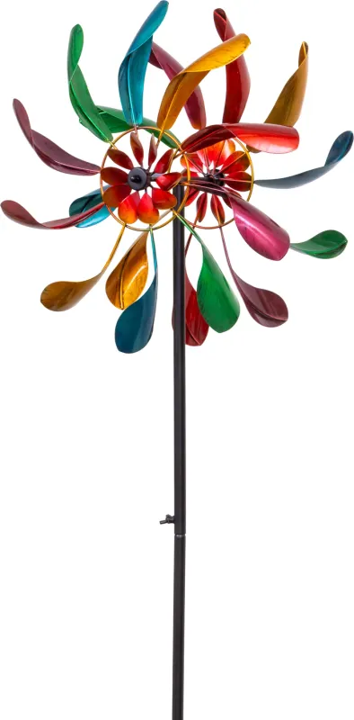 Éolienne Wind Spinner Flare Motion Duett métal, Ø 38 cm, h. 127 cm, 2 rotors, ancrage au sol