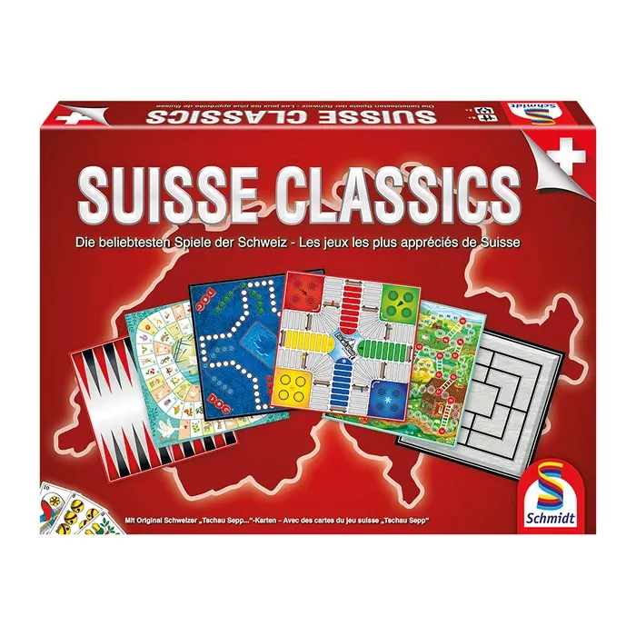 Collection de jeux Suisse Classics (mult), jeu de DOG original, hâte-toi lentement, Backgammon, jeu du moulin et jeu de l'oie