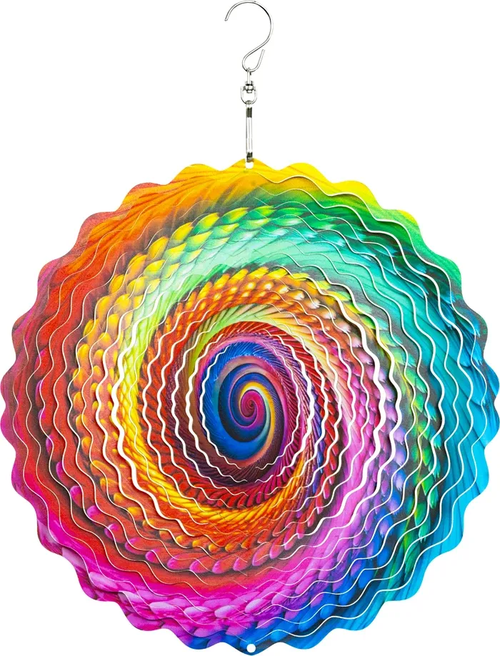 Éolienne à suspendre 3D Color Swirl Wind Spinner métal Arc-en-ciel, Ø 25 cm, résistant aux intempéries