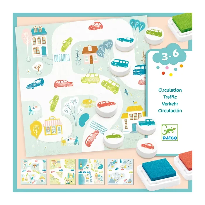 Djeco coffret de tampons et dessins, la circulation